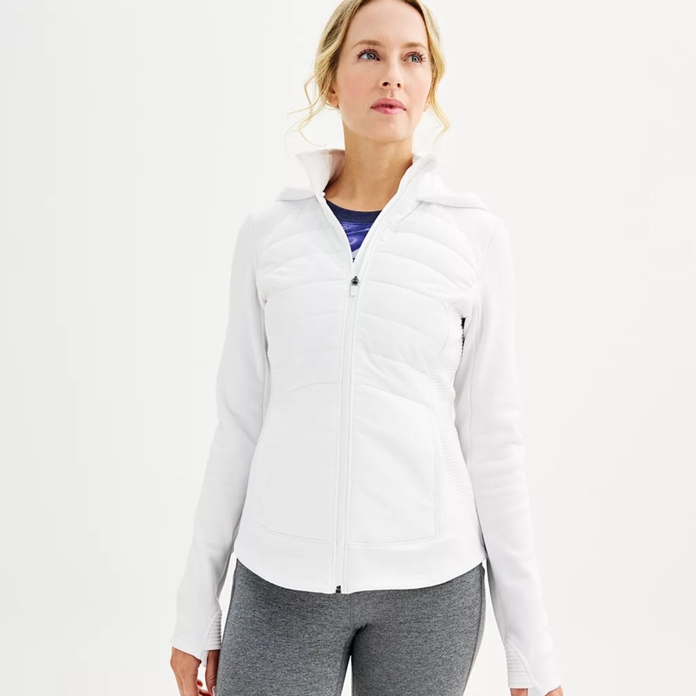 Fila Women’s Bright White Sports Zip Up Jacket Warm up Winter Form Fitting XS